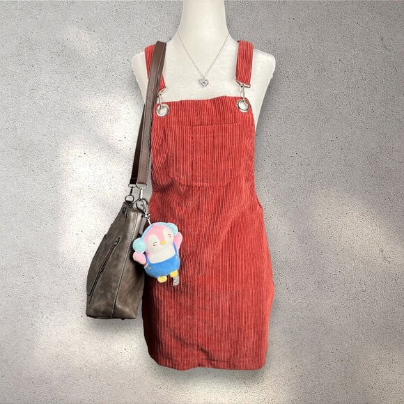 HOT KISS Red Corduroy Overall Dress Juniors' 7 Y2K Academia Preppy Buckle Mini - Picture 1 of 12